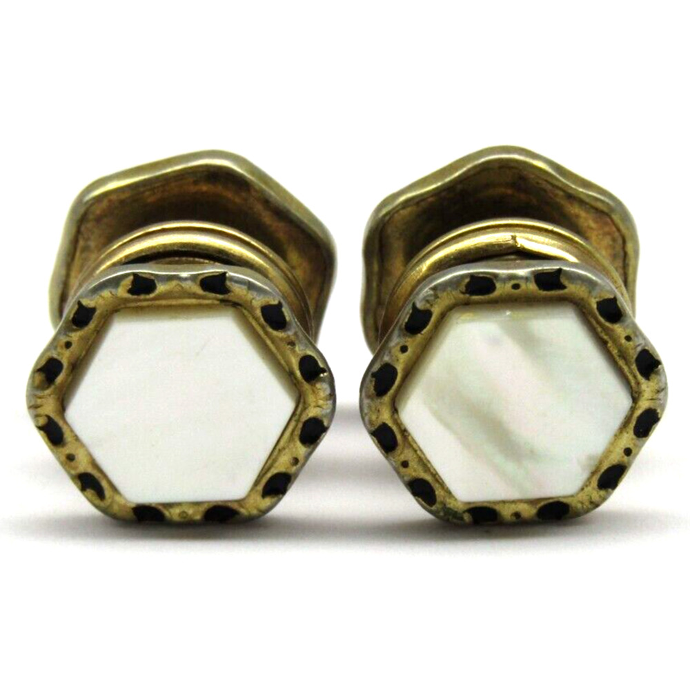 Baer & Wilde Cufflinks Mother of Pearl Kum-A-Part Gold Men Formal Wear